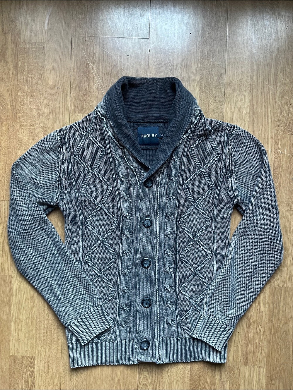 Kolby Shawl Collar Cable Knit Gray Cardigan